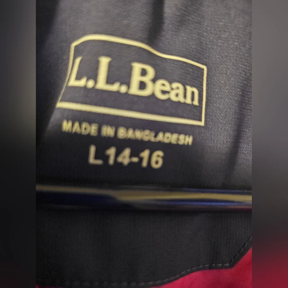 LL Bean Hooded Lined Windbreaker Jacket Blue/Pink Girl's Size L 14-16